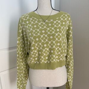 Hollister Green Flowers Women's Cropped Sweater
